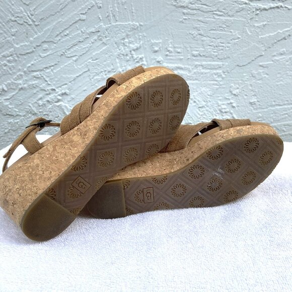 UGG Brown Chestnut Platform Wedge Suede Sandals - Picture 5 of 6
